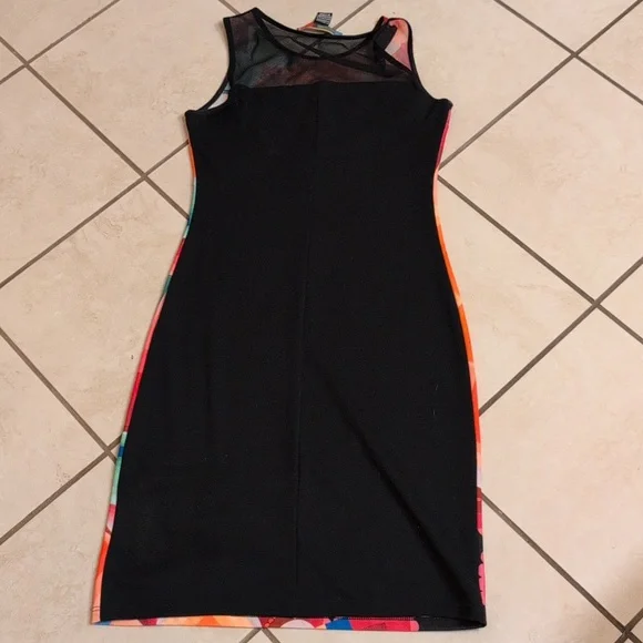 Desigual Shift Dress Geometric Pixel Knit Sheer Mesh Sleeveless Knee Length Blue - Picture 4 of 10